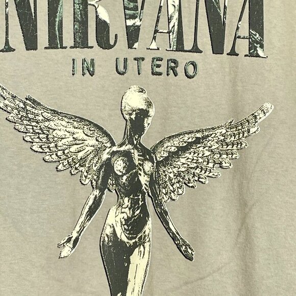 NWOT Nirvana Band Tee Green Medium 100% Cotton Licensed Merch Grunge Rock Angel - Picture 5 of 9